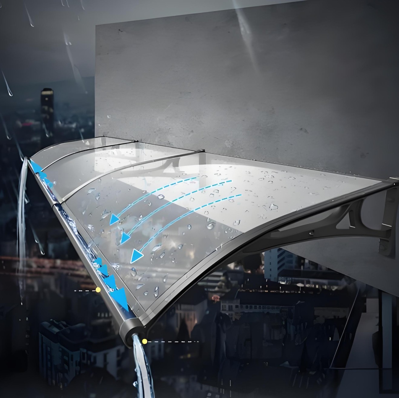 Cơ chế thoát nước thông minh của mái hiên Canopy