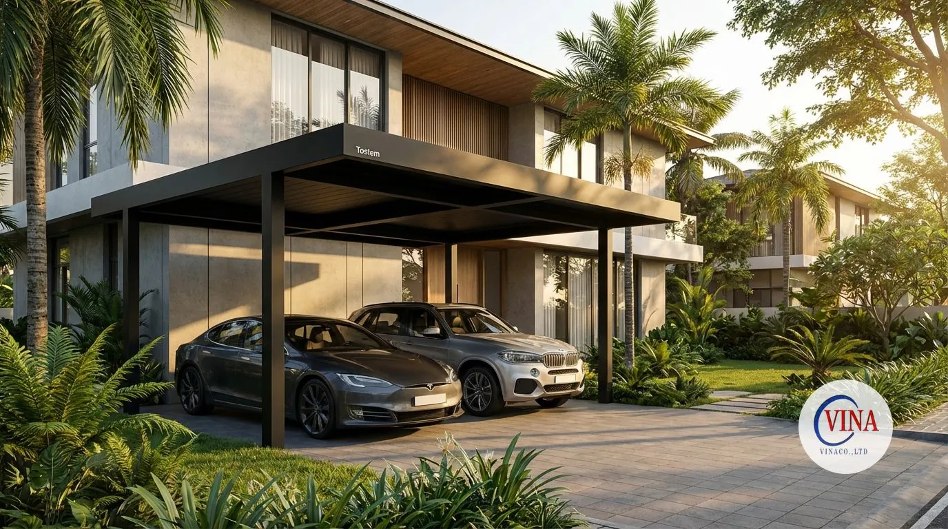 Ví dụ thực tế về mái che nhà xe Carport MC