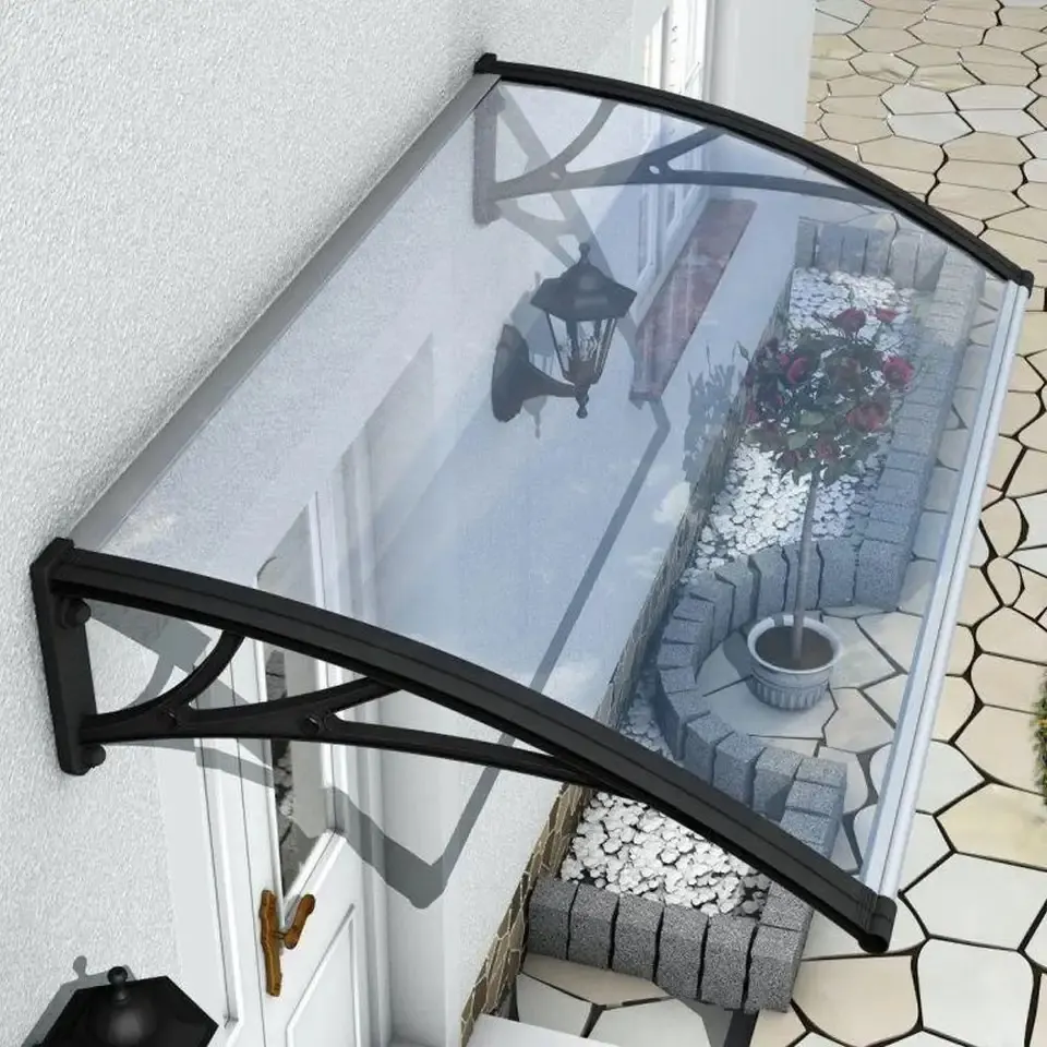 Mái che Canofix tấm lợp polycarbonate trong suốt, khung tay đỡ nhôm đúc