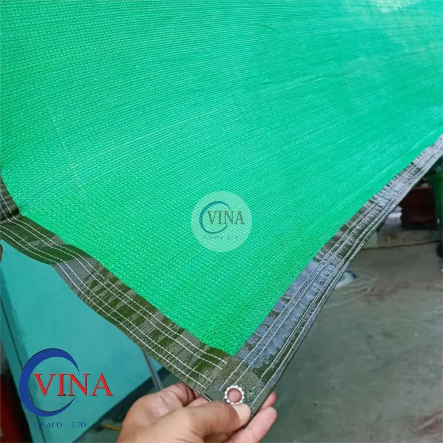Lưới che nắng màu xanh lá đóng khoen sẵn, gia công tại VINA