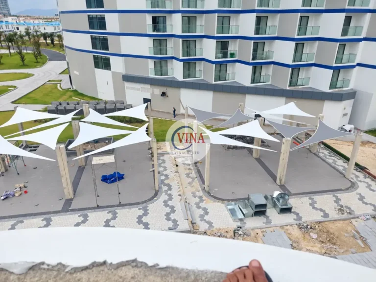 Thi công mái bạt căng cánh buồm tại The Arena – Cam Ranh